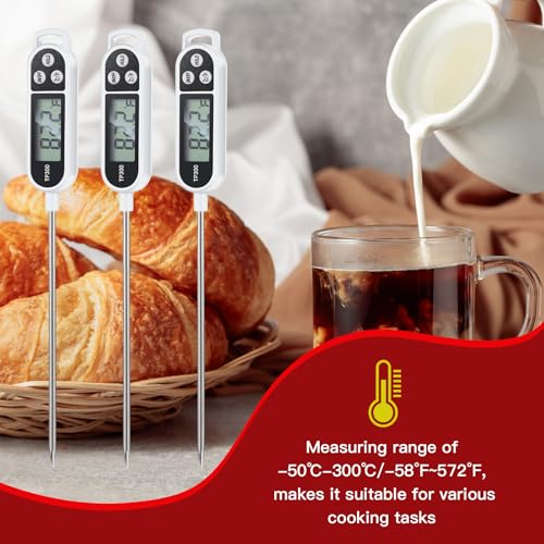 6 Pcs Instant Read Meat Thermometer Long Probe,White | Probe Waterproof Digital Thermometer, For Cooking BBQ Water Milk Liquids, Quick Accurate Food Temperature - color: white