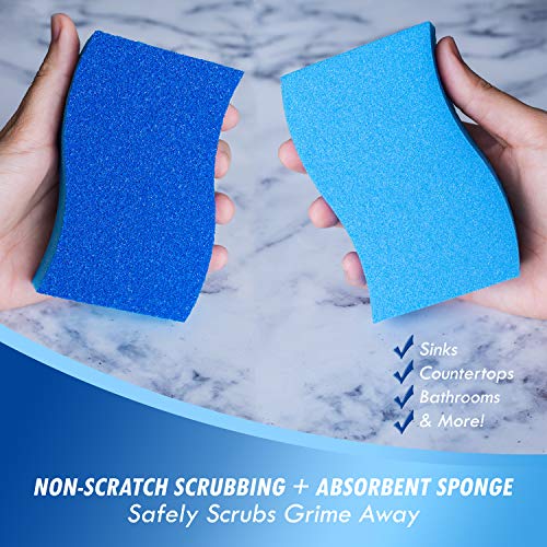 Elitra Essentials Scrubber Sponge, Non-Scratch Hydrophilic Foam Technology - Odor Resistant, Curved Grip, Dual-Sided Foam & Acrylic Grain Surface, Made in USA (Pack of 6) | Non-Scratch Hydrophilic Foam Technology - Curved Grip, Dual-Sided Foam & Acrylic G
