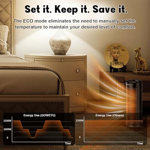 Portable Space Heater for Indoor Use with Remote - QOWETU 70° Oscillating Electric Heater, 17 Inchs, 12H Timer, 1500W Quiet PTC Ceramic Heating with Thermostat, Fast Safety Heat for Home, Bedroom - size: 17" Portable Fan Heater
