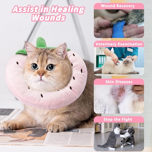 Soft Cat Cone Collar, Cute Cats Recovery Collar Suitable for Cats | Cat cone for Small, Medium, Large cat,Elizabethan Neck Collar for Cats After Surgery (Strawberry, Small) - color: Strawberry, size: Small