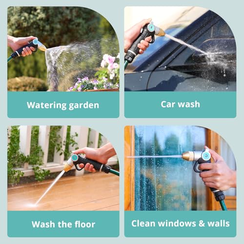 QUOBAS Garden Hose Nozzle Sprayer, Heavy Duty Metal Water Garden Nozzle | Brass Nozzle with Thumb Control, 3 Watering Patterns, Jet Hose Sprayer for Car Wash, Driveway, Patio Cleaning & Garden - size: 7” high pressure nozzle