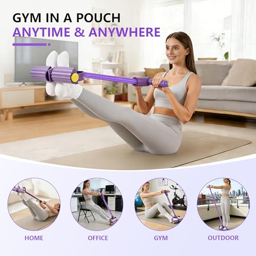 Pedal Resistance Band with Handle, 6-Tube Natural Rubber Exercise Bands | Upgraded Foot Pedal Resistance Bands for Working Out, Multifunction Tension Rope for Abdomen, Waist, Arm, Leg, Pilates - color: Purple