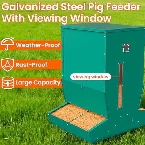 Hog Feeder for Pigs, 4 Door Heavy Duty Pig Feeder with Rainproof Lid, Self Feeder for Outdoor Use on Hog Farm, Homestead, or Pasture - size: 4 Door