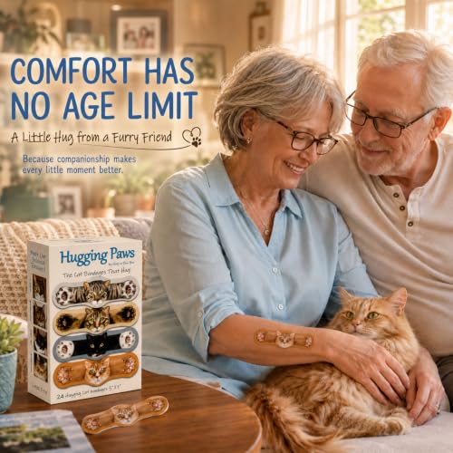Hugging Paws – Cat Themed Bandages from Hug-a-BooBoo, The Friendly Kitty Bandages that Hug! Beautiful Wound Coverings Feature Paintings of Actual Rescue Cats! Great Cat Lover Gift! 24 Count Box - size: 24ct, style: Cats