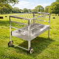 Goat Hay Feeder with Wheels, 2-in-1 Galvanized Steel Heavy-Duty Livestock Feeder Cart, Large Capacity Rust-Proof Goat Feeder for Sheep, Horses, Easy to Clean & Move