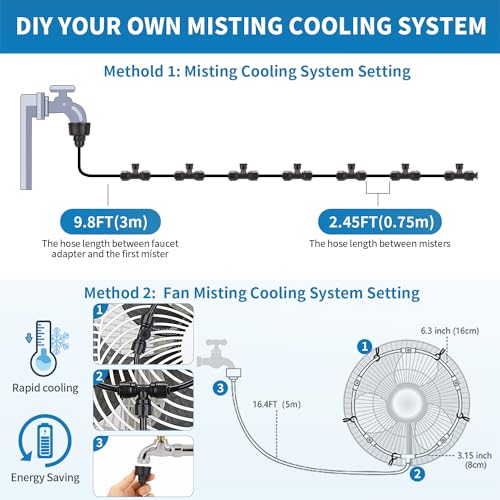 Misting Cooling System,Misters for Outside Patio, 65.6FT (20M) DIY Misting System Outdoor Misters for Patio Cooling Water Misters for Cooling Outdoor for Porch Trampoline Garden Watering Greenhouse
