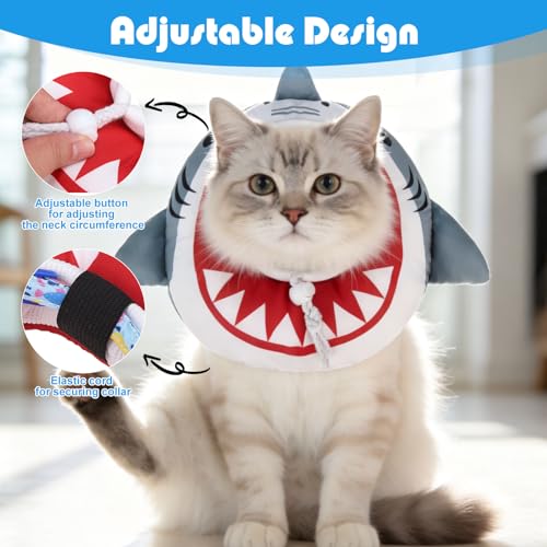 Cat Cone Collar Soft, Cat Recovery E Collar After Surgery to Stop Licking, Adjustable Waterproof Neck Elizabethan Pet Kitten Puppy Donut Pillow for Cats Wound Healing, Shark - color: Shark, size: Small(5-9.5in)
