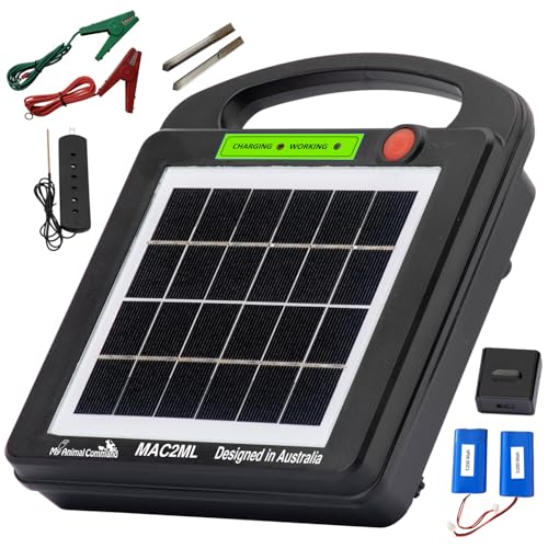 My Animal Command Solar Power Electric Fence Energizer Charger 0.2 Joules | Lithium Ion Battery, Containment, Protection, Livestock, Pet, Horses, Cattle, Sheep, Earthing rod included - size: Mini MAC2ML 0.2 Joules