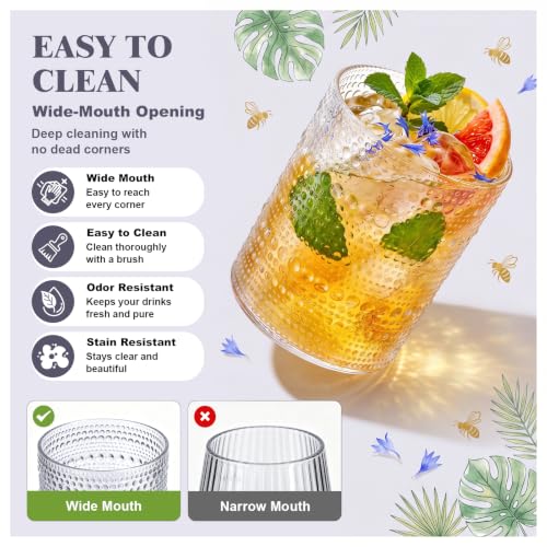 18PCS Hobnail Plastic Drinking Glasses 14 oz Beaded Cups for Party | Vintage Glasses Mixed Drinkware Sets, Clear and Sturdy, Disposable yet Stylish, Perfect for Beer, Whiskey, Juice, Cocktails - color: Clear, size: 3.93 inch*3.14 inch
