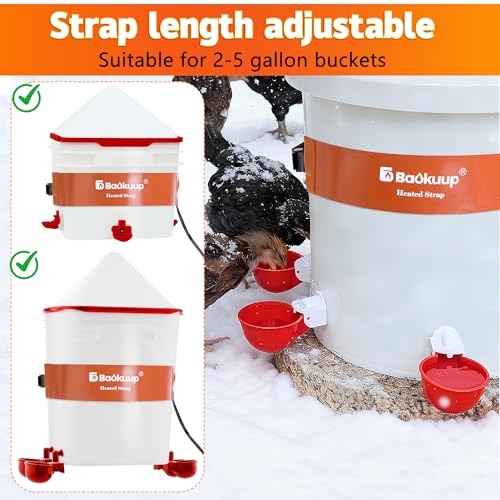 30 Inch Thermostatical Chicken Water Bucket Belt Heater, Silicone Chicken Waterer Heat Strap with 6.6 Ft Power Cord, Self-Regulating Poultry Water Heater Band for 2-5Gal Bucket Prevent Freezing