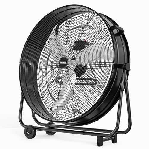 Bonnlo 30 inch Industrial Drum Fan, 13000CFM High Velocity Metal Floor Fan with Handle, 3-Speed, 360° Tilt, Heavy Duty, Air Circulator for Shop, Garage, Gym, Barn, Commercial, Black - size: 30'' (Black)