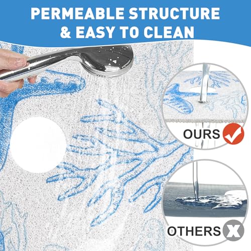Square Shower Mat Non Slip: 24 x 24 Inch Extra Large Shower Mats with Drain Hole in Middle - PVC Loofah Anti Slip Shower Floor Matt for Inside Shower - color: Blue Starfish, size: 24" x 24" (Square)