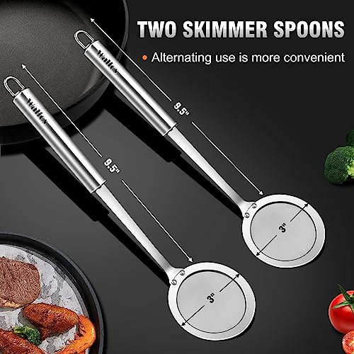 Walfos Skimmer Spoon, Stainless Steel Fine Mesh Strainer,Foam Strainer Oil Filter,Ultra Fine Mesh Strainer Perfect For Separation Of The Floating Foam,Fat,Set fo 2 - style: 2pcs (3") Skimmers