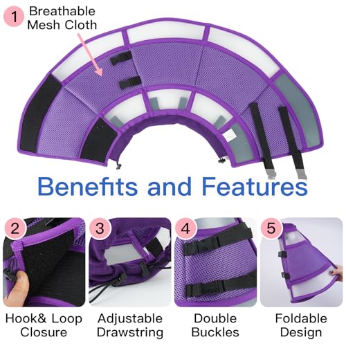 Dog Cone Collar After Surgery to Stop Licking | Adjustable Elizabethan Collar for Neutering, Lightweight Breathable Recovery Neck Cone to Prevent Biting Wounds & Hot Spots (Purple, L) - color: Purple, size: Large