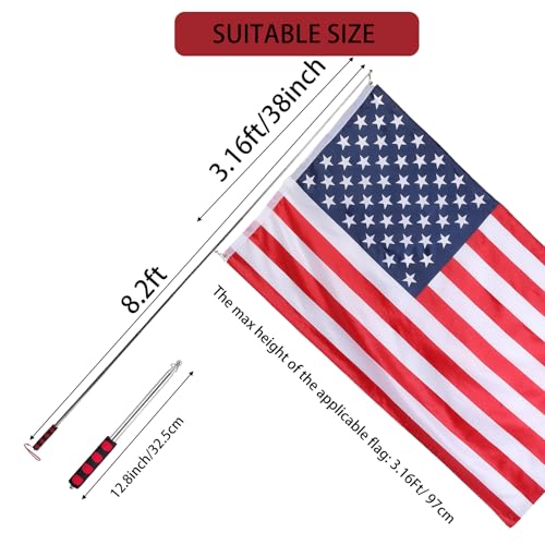 8.2ft Telescopic Flag Pole,Stainless Steel Handheld Portable Extendable Retractable Flagpole with Anti-Slip Grips,Clips,Whistle,Collapsible Telescoping Flag Pole Pointer for Tour Guide,Festival (Red) - color: 8.2ft red and black