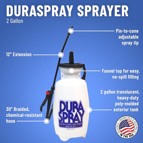 B&G DuraSpray Poly Sprayer – 2 Gallon 12" (1 Foot) wand, Lawn & Garden Professional Industrial Plastic Pump Sprayer – Durable Design with Buna-N Gaskets & Seals for Weed, Pest, Fertilizer Applications - size: 2-Gallon