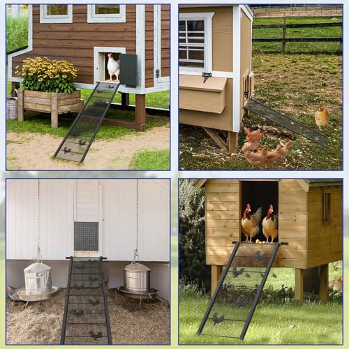 Chicken Coop Ramp 52.5''L, Ladder Length Adjustable for Henhouse | Heavy Duty Metal Coop Steps for Feet Problem or Cannot Fly Chickens, Waterproof, Non-Slip, Rustproof, Sturdy&Easy to Clean - size: 52.5*11.1 inch