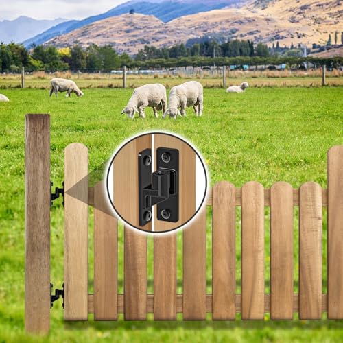 4.9" Heavy Duty Gate Hinges, Wall Mount Female Male Hinges | 2 Pairs, Electroplated 6mm Steel Design, Provides Stable Support, Smooth Opening and Closing for Wooden Fences and Farm Gates - color: Black, 2 Pack