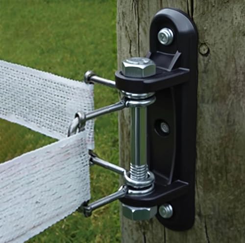 QMARK 4 Pack Electric Fence Corner Insulator, End Insulator | With Buckles for Polytape, Wood Post Tape Connectors, 2 Buckles