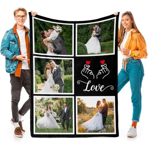 Personalized Couple Gifts for Boyfriends Girlfriends, Custom Blankets with Photos, Personalized Blanket with Photos & Text, Personalized Photo Blankets, Personalized Gifts for Valentines, Anniversary - color: 5 Photo-3