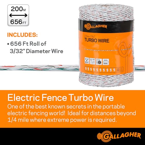 Gallagher S12 Solar Energizer and 3/32" Diameter x 656' Turbo Wire with 9 Mixed Metal Strands for 40x More Conductivity and Extreme Power | Kit for Livestock, Gardens, Orchards, Pets, and More
