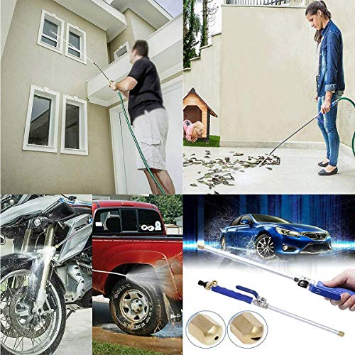 High Pressure Power Washer Wand with Flexible Hose Nozzle, 39'' | Hydro Jet Power Washer Cleaning Tool, Wand Lance for Gutter Patio Car Pet Window Glass Blue - color: Blue-Extend