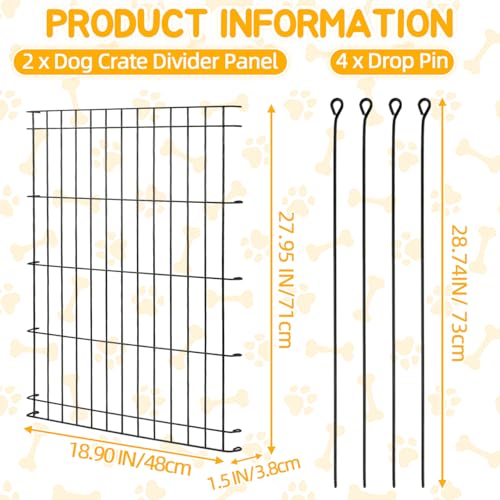 Dog Crate Divider Panel 2-Pack, 28" H Adjustable Kennel Divider | Expands 18.9"-38.2" Width, fits 42"-48" cages, Rust-Resistant Metal, Puppy Training, Anxiety Relief, Security for Puppies - size: 27.95"H