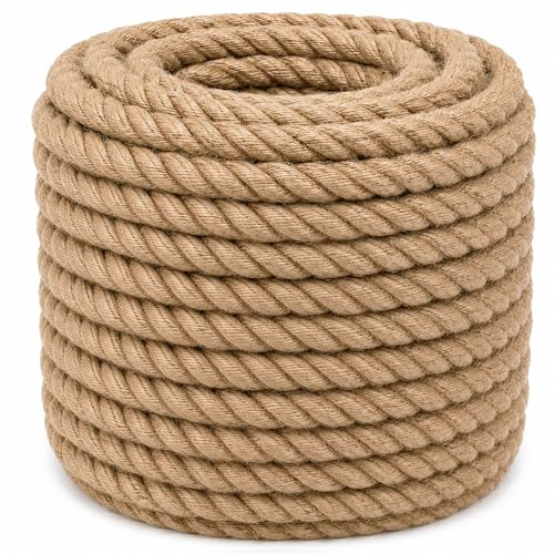 Twisted Manila Jute Rope (1 Inch x 100 Feet) Natural Thick Hemp Rope for Crafts, Nautical, Railings, Hammock, Decorating - size: 1 Inch x 100 Feet