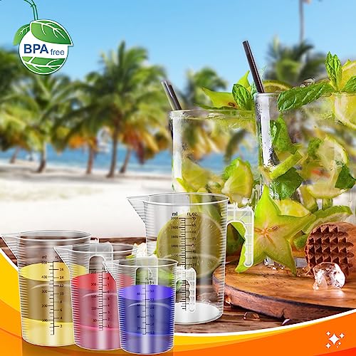 Xuhal 6 Pieces Plastic Measuring Pitcher Measurment Cup 6 Sizes Mixing Pitcher Gauge Bottle Measure Containers Jug with Handle and Spout for Water, Flour, Rice, Coffee, Wine, Milk, Sugar