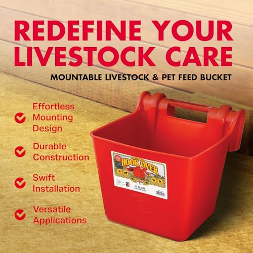 Little Giant® Plastic Hook Over Feeder | Mountable Livestock & Pet Feed Bucket | Horse Feed Bucket | Made in USA | 15 Quarts | Red - color: Red, size: 15 Quart