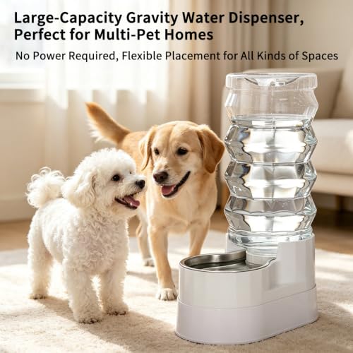 RIZZARI 9L Elevated Dog Water Dispenser: Large Capacity Wide Mouth | Filtered Hydration Design/Senior & Large Dogs / Dishwasher Safe Stainless Steel Bowl /Anti Splash Base/ Multi Pet Homes - color: White, size: 9L
