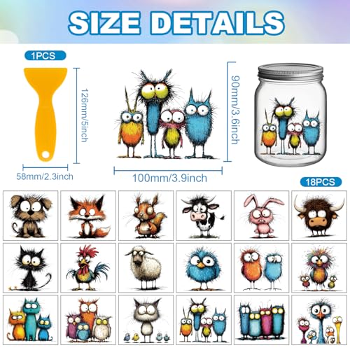 GLOBLELAND 18 Sheets Crazy Animals Rub on Transfer for Glass Bottle UV DTF Cup Wraps Funny Cat Dog Bird Transfer Stickers Home Decals for Vase Porcelain - style: Crazy Animals