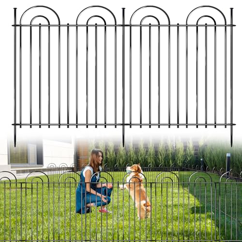 15 Panels No Dig Decorative Garden Fence, 24in(H) X 30ft(L) Tall Dog Fence Outdoor for Yard, Rustproof Metal Wire Garden Fencing Animal Barrier with Ground Stakes, Temporary Fencing for Patio Outdoor - color: Black, size: 15 Pieces, 24in(H) x 30ft(L)