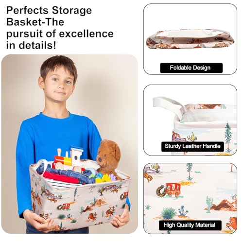 3 Pcs Western Bull Boho Rectangle Storage Basket Collapsible Highland Cow Storage Bin for Nursery Toys Books Waterproof Baskets for Closet Shelves Bedroom Decor(Cow) - color: Cow