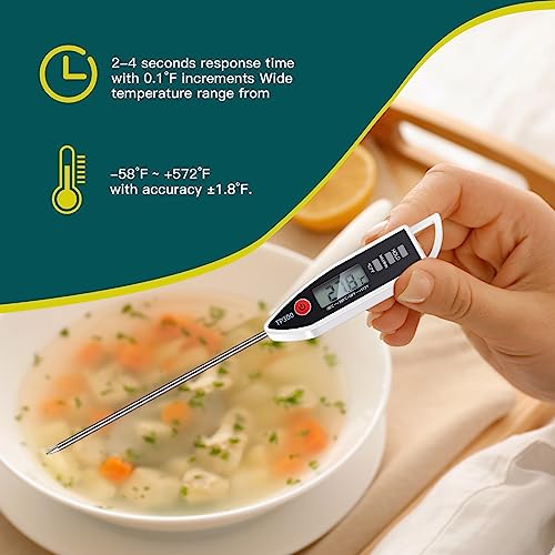 6 Set Digital Food Thermometer Long Probe Instant,White | Waterproof for Water Liquid Candle, Instant Temperature Read for Kitchen BBQ Grill Candy Meat, Foldable Probe Thermometer - color: White