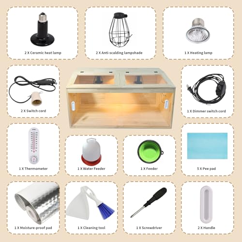21-Piece Large Chicken Brooder Box 32", All-in-One Kit, Up to 35 Chicks Capacity, Brooder with Heat Lamps, Pee Pads, Thermometer, Cleaning Tools, Chick Brooder Box for Quail, Hamsters, Pattern A - size: 31.5"L x 15.75"W x 15.75"H