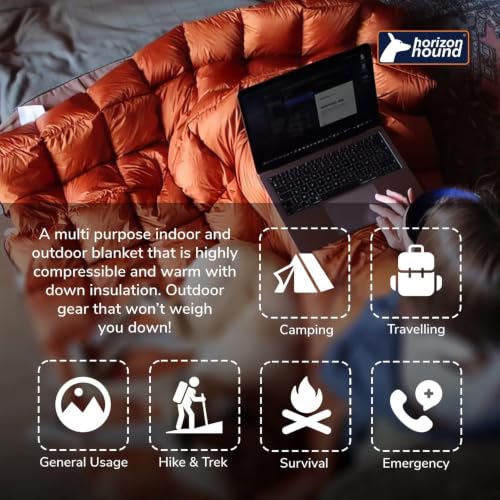 Down Camping Blanket 650 Fill Power - Ultralight Backpacking Quilt (1lb 6oz) Warm & Water-Resistant 20D Nylon Shell for Outdoors, Camping, Hiking, Travel, & Stadium - Packable - color: Burnt Orange