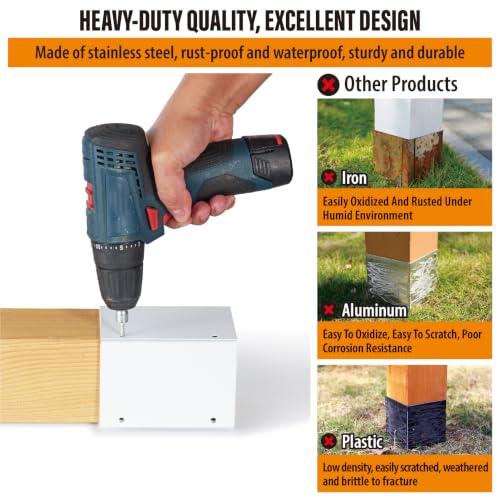 Stainless Steel Adjustable (Range 3.3"-6") Post Protector, Protects Wooden Mailboxes and Fences from Lawnmower and rain Damage (White, 2 Set) - color: White, size: 2 set