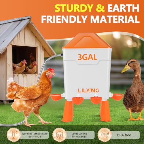 Lilyang Automatic Chicken Waterer 3 Gallon, Auto Water Refill | Auto Watering System with Float Valve, Connects Directly to 3/4" Faucet & Hose (No Fittings Required), No-Tools Assembly