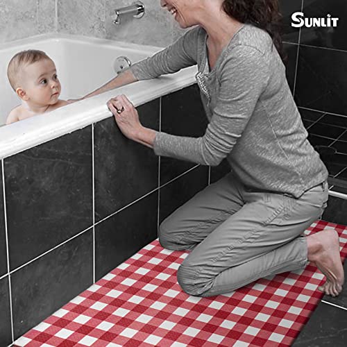 Sunlit Set of 2 Anti Fatigue Kitchen Floor Mat, Non Slip Waterproof Comfort Standing Mat, 0.4 Inch Thick Cushioned Farmhouse Kitchen Rug Runner, White Red Buffalo Check (17"x28"&17"x47") - color: Red