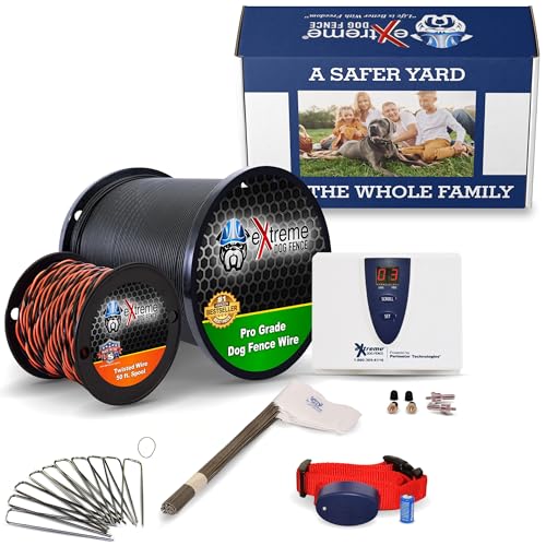 Underground Electric Dog Fence Kit, Pro Grade, 1-Dog, 500 ft, DIY Install | Complete DIY system: digital transmitter, waterproof receiver(s), boundary + twisted wire, training flags, splices, staples - size: 500 ft