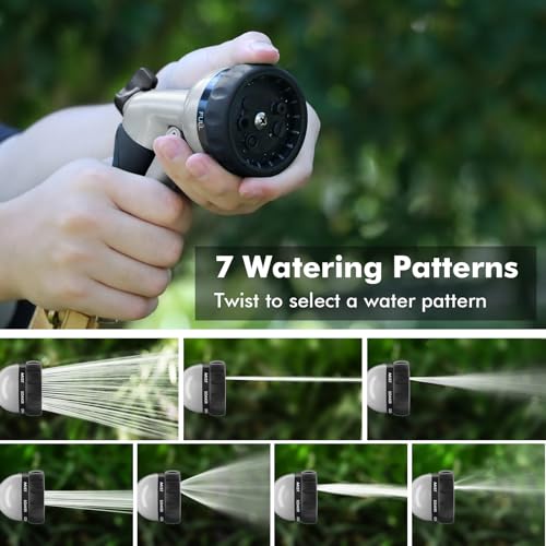 RESTMO Garden Hose Nozzle, Heavy Duty Metal Water Nozzle with 7 Adjustable Spray Patterns, High Pressure Hand Sprayer with Flow Control, for Watering Plants & Lawns, Washing Cars & Pets, Black - color: Black