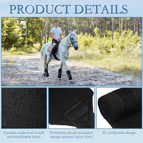 Set of 4 Horse No Bow Bandage 3D Contoured Standing Wrap Bandages Stable Nylon Horse Leg Wraps for Helping Prevent Horse from Tendon Damage and Keep Horses Clean and Safe (Black) - color: Black