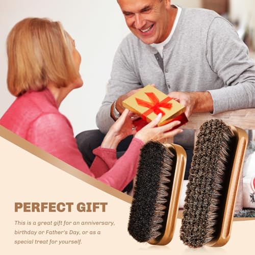 2 Pcs Horsehair Shine Shoes Brush Kit Polish Dauber Applicators Cleaning Leather Shoes Boots Care Brushes Suede Cleaner Brush(Wooden Concaved Brush) - style: Wooden Concaved Brush