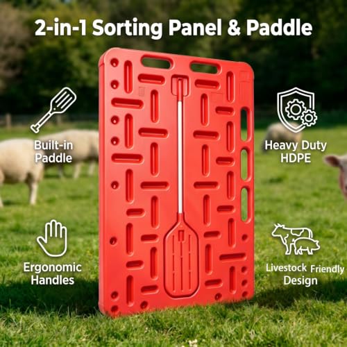 Pig Sorting Board with Paddle, Livestock Sorting Panel | for Cattle Hog Sheep Goat, HDPE Portable Crowding Gate, Farm Show Use, 38"x30"x1.3"