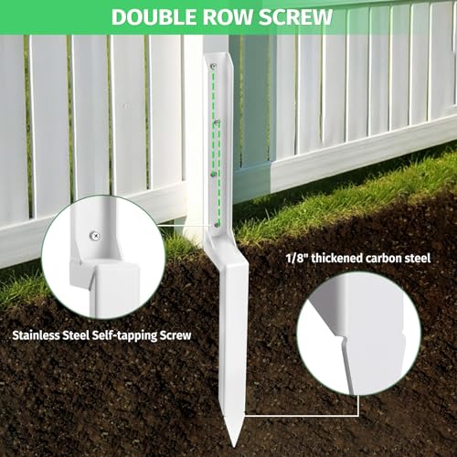 Fence Post Repair Stakes Kit, White, 1-Pack | 1/8" Thickened Carbon Steel, One-Piece Structure, Heavy Duty Ground Anchor Stake - color: White/1 Pack