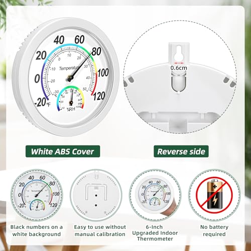 Weewooday 3 Pcs Indoor Outdoor 2 in 1 Mini Thermometer White,6 Inch | Analog Dial for Home Office Greenhouse Basement, Temp Humidity Combo Meter, No Battery Mechanical Design, Easy Wall Hanging - color: White, size: 6 Inch