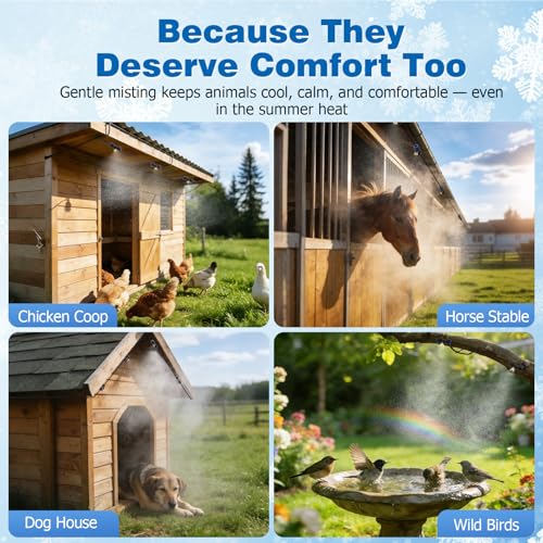 Mellbree Misters for Outside Patio 60FT/18M, Pre-Assembled Misting Cooling System with 19 Brass Nozzles & 3/4" Adapter, Outdoor Mister for Garden, Backyard, Pool, Greenhouse, Play Area, Trampoline - size: 60FT