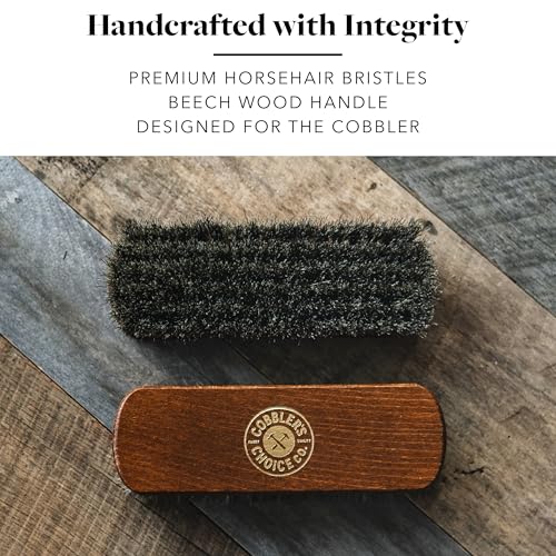 Cobbler's Choice Horsehair Shoe Brush - Premium Shoe Shine & Polish Brush | Horsehair Brush for Shoes & Boots - Buffs, Shines & Cleans Leather with a Concave Beech Wood Handle for a Comfortable Grip - color: Brown