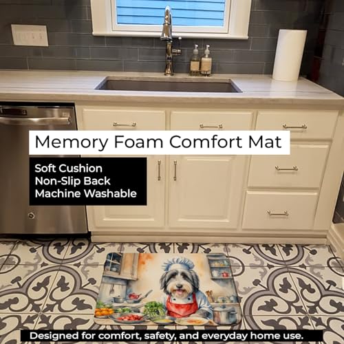Caroline's Treasures Bearded Collie The Chef Memory Foam Kitchen Mat Machine Washable Anti-Fatigue Mat Cushion Comfort Bath Mat or Kitchen Rug - color: Bearded Collie 6198